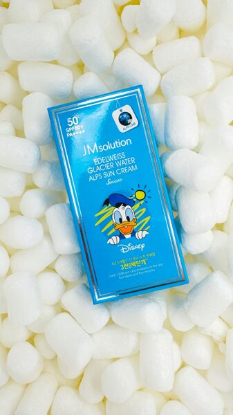 Atvēsinošs saules aizsargkrēms JMsolution Edelweiss Glacier Water Alps Moist Suncream Snow x Disney Donald Duck SPF 50+ PA++++